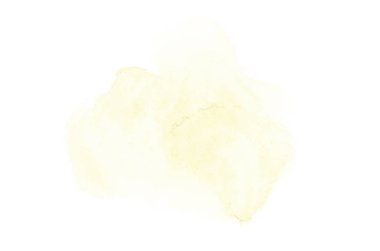 Beyaz üzerine izole edilmiş, sıvı bir kova boyası ile soyut suluboya arka plan görüntüsü. Sarı tonları