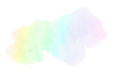 Beyaz üzerine izole edilmiş, sıvı bir kova boyası ile soyut suluboya arka plan görüntüsü. Gökkuşağı tonları