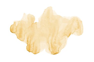 Beyaz üzerine izole edilmiş, sıvı bir kova boyası ile soyut suluboya arka plan görüntüsü. Açık turuncu tonları