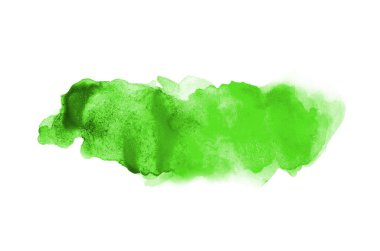 Beyaz üzerine izole edilmiş, sıvı bir kova boyası ile soyut suluboya arka plan görüntüsü. Yeşil tonları