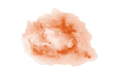 Beyaz üzerine izole edilmiş, sıvı bir kova boyası ile soyut suluboya arka plan görüntüsü. Turuncu tonları