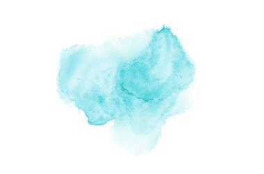 Beyaz üzerine izole edilmiş, sıvı bir kova boyası ile soyut suluboya arka plan görüntüsü. Açık mavi tonları