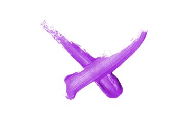 Parlak sıvı ruj smear onay işareti beyaz izole. Purpl