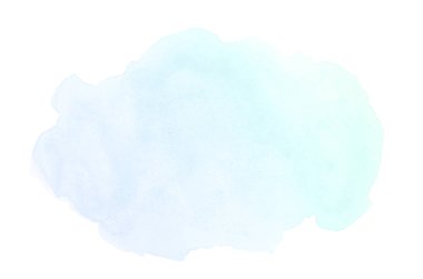 Beyaz üzerine izole edilmiş, sıvı bir kova boyası ile soyut suluboya arka plan görüntüsü. Mavi ve turkuaz pastel tonları