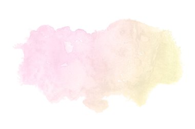 Beyaz üzerine izole edilmiş, sıvı bir kova boyası ile soyut suluboya arka plan görüntüsü. Pembe ve sarı tonları