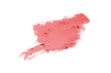 Smear ve ruj veya akrilik boya beyaz arka plan üzerinde izole doku. Lipgloss veya sıvı oje leke örneği inme. Güzellik kozmetik tasarım için eleman. Kırmızı renk