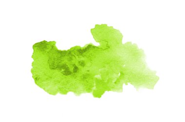 Beyaz üzerine izole edilmiş, sıvı bir kova boyası ile soyut suluboya arka plan görüntüsü. Açık yeşil tonları