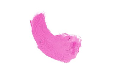 Smear ve ruj veya akrilik boya beyaz arka plan üzerinde izole doku. Lipgloss veya sıvı oje leke örneği inme. Güzellik kozmetik tasarım için eleman. Pembe renk