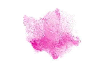 Beyaz üzerine izole edilmiş, sıvı bir kova boyası ile soyut suluboya arka plan görüntüsü. Pembe tonları