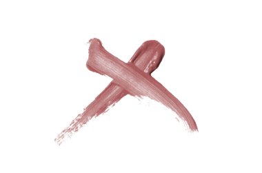 Parlak sıvı ruj smear onay işareti beyaz izole. Karanlık 