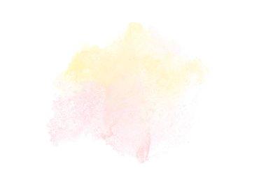 Beyaz üzerine izole edilmiş, sıvı bir kova boyası ile soyut suluboya arka plan görüntüsü. Pembe ve sarı tonları