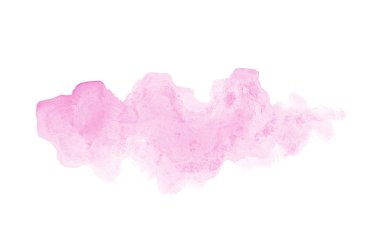 Beyaz üzerine izole edilmiş, sıvı bir kova boyası ile soyut suluboya arka plan görüntüsü. Pembe tonları