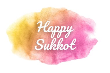 Kova boyası sıvı bir sıçrama ile soyut suluboya arka plan görüntüsü. Pembe ve sarı tonları. Mutlu Sukkot