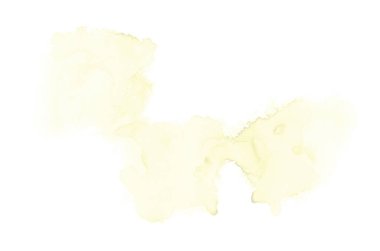 Beyaz üzerine izole edilmiş, sıvı bir kova boyası ile soyut suluboya arka plan görüntüsü. Sarı tonları