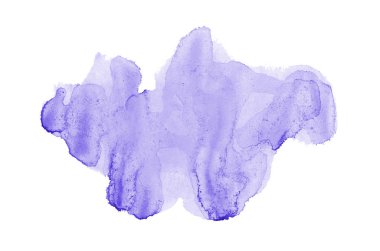 Beyaz üzerine izole edilmiş, sıvı bir kova boyası ile soyut suluboya arka plan görüntüsü. Menekşe tonları