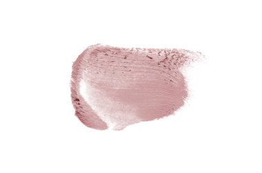 Smear ve ruj veya akrilik boya beyaz arka plan üzerinde izole doku. Lipgloss veya sıvı oje leke örneği inme. Güzellik kozmetik tasarım için eleman. Koyu kırmızı renk