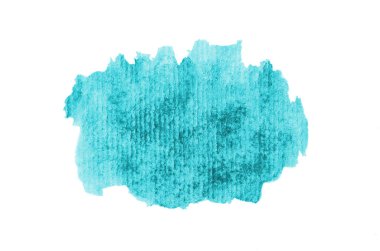 Beyaz üzerine izole edilmiş, sıvı bir kova boyası ile soyut suluboya arka plan görüntüsü. Açık mavi tonları