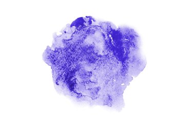 Beyaz üzerine izole edilmiş, sıvı bir kova boyası ile soyut suluboya arka plan görüntüsü. Menekşe tonları