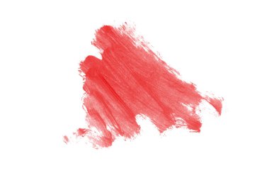 Smear ve ruj veya akrilik boya beyaz arka plan üzerinde izole doku. Lipgloss veya sıvı oje leke örneği inme. Güzellik kozmetik tasarım için eleman. Kırmızı renk