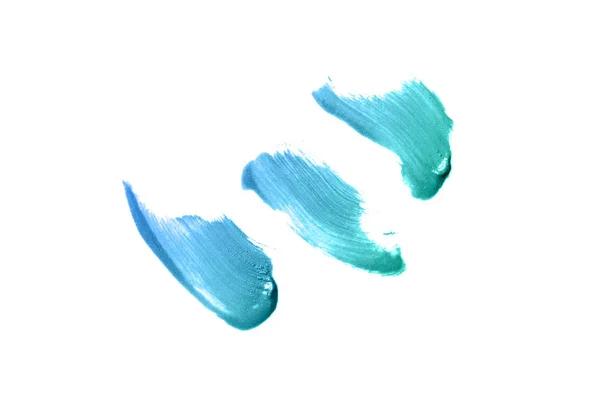 Smear ve ruj veya akrilik boya beyaz arka plan üzerinde izole doku. Turkuaz mavisi renk — Stok fotoğraf