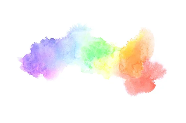 Abstraktes Aquarell-Hintergrundbild mit einem flüssigen Spritzer Aquarellfarbe, isoliert auf Weiß. Regenbogentöne — Stockfoto