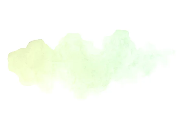 Imagem de fundo aquarela abstrata com um respingo líquido de tinta aquarelle, isolado sobre branco.tons pastel verde e amarelo — Fotografia de Stock