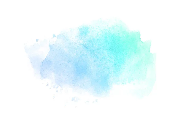 Imagem de fundo aquarela abstrata com um respingo líquido de tinta aquarelle, isolado sobre branco.tons pastel azul e turquesa — Fotografia de Stock