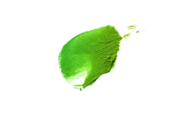 Smear and texture of lipstick or acrylic paint isolated on white background. Green yellow color — Stock Photo, Image