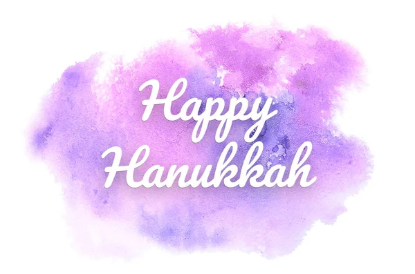 Imagem de fundo aquarela abstrata com um respingo líquido de tinta aquarelle. Tons roxos. Feliz Hanukkah. — Fotografia de Stock