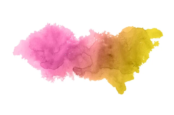 Αφηρημένη εικόνα φόντου υδατογραφίσματος με υγρή διασπορά χρώματος Aquarelle, απομονωμένη σε λευκό. Ροζ και κίτρινοι τόνοι — Φωτογραφία Αρχείου