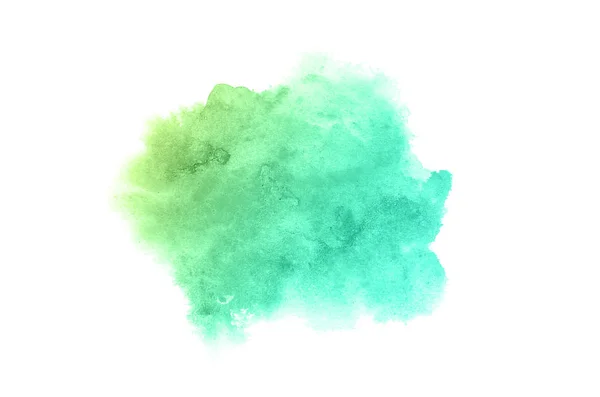 Astratto acquerello immagine di sfondo con uno schizzo liquido di vernice acquerello, isolato sul bianco. toni pastello verde e giallo — Foto Stock