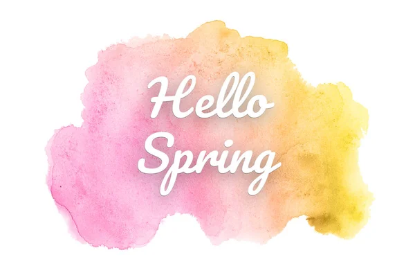 Abstract watercolor background image with a liquid splatter of aquarelle paint. Pink and yellow tones. Hello spring — Stock Photo, Image