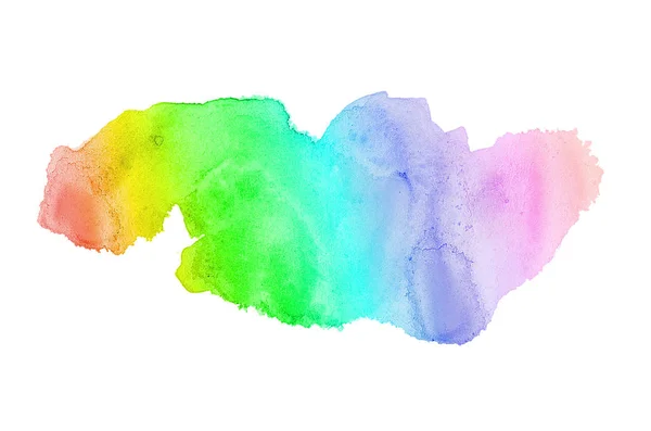 Abstraktes Aquarell-Hintergrundbild mit einem flüssigen Spritzer Aquarellfarbe, isoliert auf Weiß. Regenbogentöne — Stockfoto