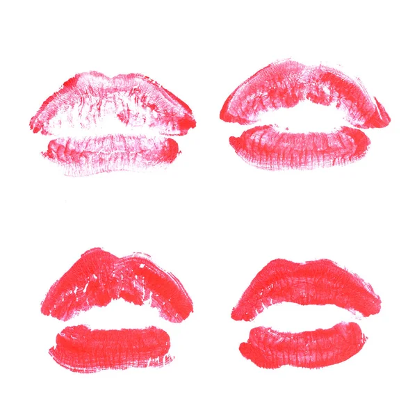 Kvinnliga läppar läppstift Kiss Print set för alla hjärtans dag isolerad på vitt. Magenta färg — Stockfoto