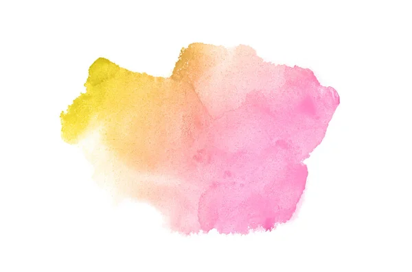 흰색에 고립 된 아쿠아렐 페인트의 액체 튀김추상 수채화 배경 이미지. 핑크와 옐로우 톤 — 스톡 사진