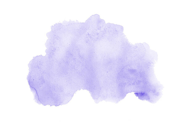 Abstract watercolor background image with a liquid splatter of aquarelle paint, isolated on white. Violet tones