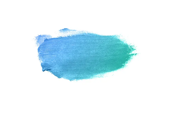 Mancha y textura de lápiz labial o pintura acrílica aislada sobre fondo blanco. Color azul turquesa — Foto de Stock