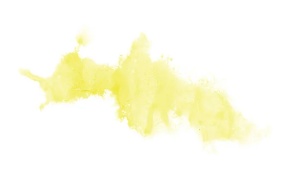 Abstract watercolor background image with a liquid splatter of aquarelle paint, isolated on white. Yellow tones — Stock Photo, Image