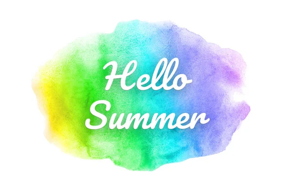 Abstrakt akvarell bakgrundsbild med en flytande splatter av akvarellfärg. Regnbågsfärgade toner. Hello Summer — Stockfoto