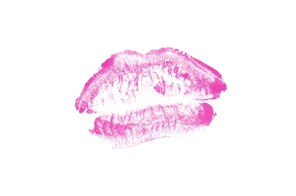 Marca de beso de lápiz labial sobre fondo blanco. Hermosos labios aislados. Color rosa — Foto de Stock