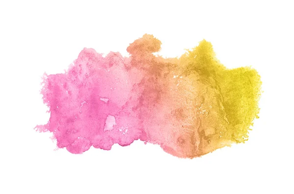 Abstract watercolor background image with a liquid splatter of aquarelle paint, isolated on white. Pink and yellow tones — Stock Photo, Image