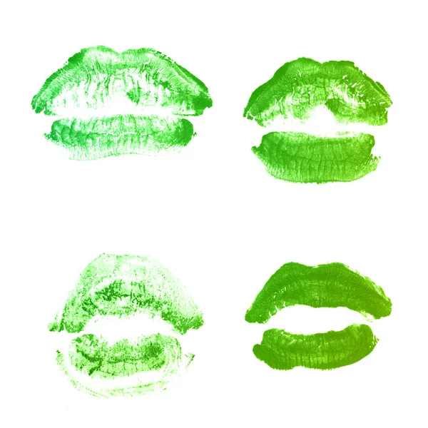 Vrouwelijke lippen lipstick kiss print set voor Valentijn dag geïsoleerd op wit. Groen gele kleur — Stockfoto