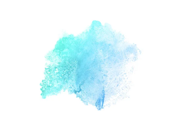 Abstract watercolor background image with a liquid splatter of aquarelle paint, isolated on white.Blue and turquoise pastel tones — Stock Photo, Image