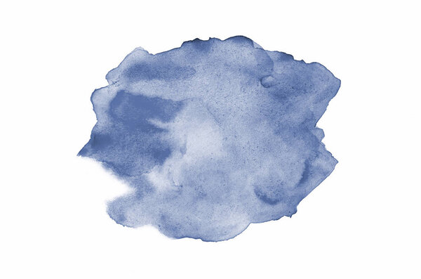 Abstract watercolor background image with a liquid splatter of aquarelle paint, isolated on white. Dark blue tones