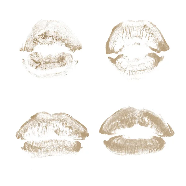 Vrouwelijke lippen lipstick kiss print set voor Valentijn dag geïsoleerd op wit. Bruine kleur — Stockfoto