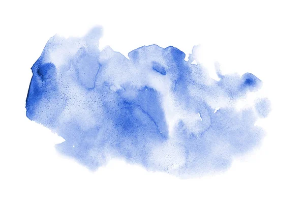 Abstraktes Aquarell-Hintergrundbild mit einem flüssigen Spritzer Aquarellfarbe, isoliert auf Weiß. Blautöne — Stockfoto