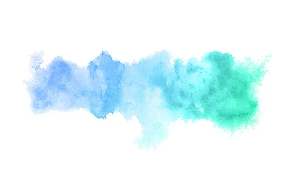 Imagem de fundo aquarela abstrata com um respingo líquido de tinta aquarelle, isolado sobre branco.tons pastel azul e turquesa — Fotografia de Stock