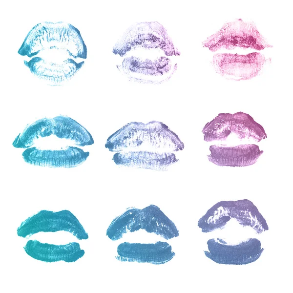 Perempuan bibir lipstik ciuman set set untuk hari kasih sayang terisolasi o — Stok Foto