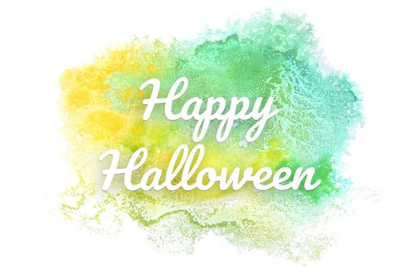 Abstrakte Aquarell-Hintergrundbild mit einem flüssigen Spritzer von Aquarell Pastelltöne grün und gelb. fröhliches Halloween — Stockfoto