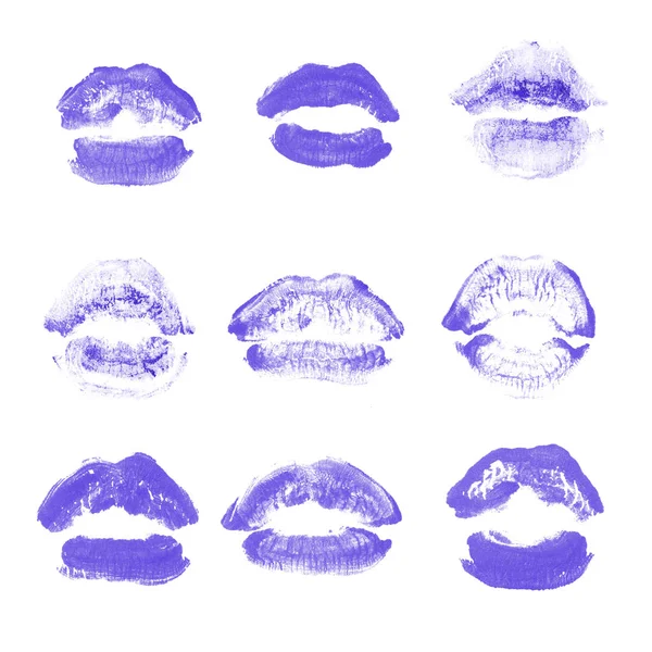 Kobiece usta szminka Kiss Print zestaw na Walentynki na białym tle o — Zdjęcie stockowe